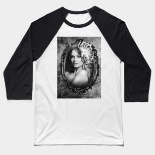 Gray shades digital art portrait artwork flower and girl Baseball T-Shirt